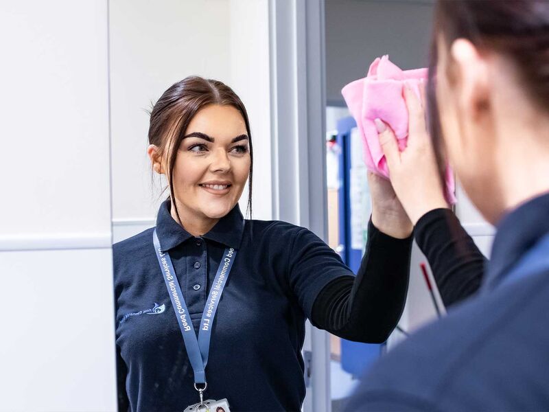 Reed cleaner working in a commercial building